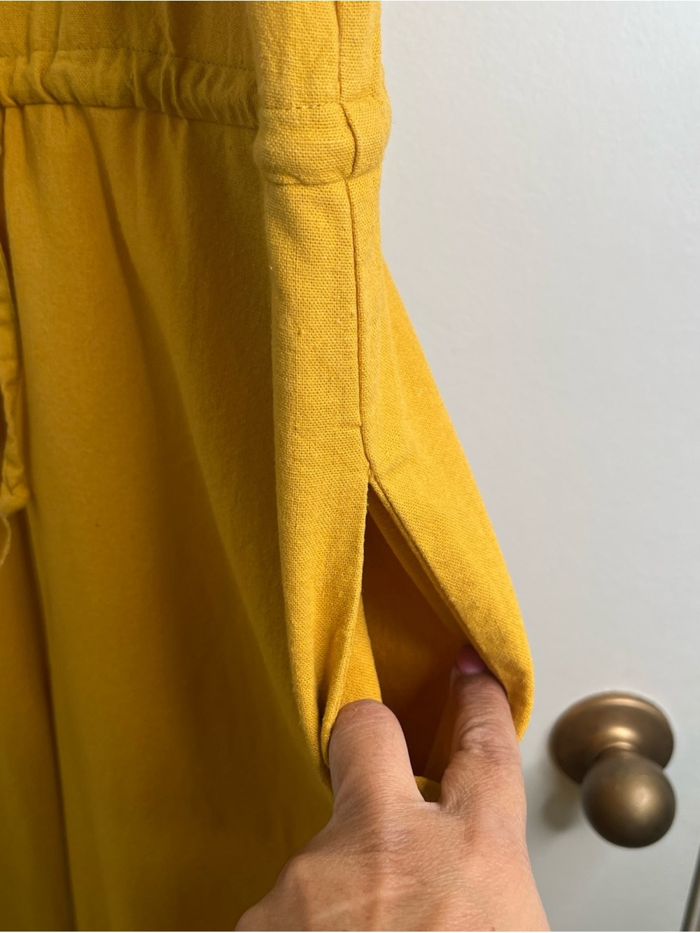 DREW by Anthropology Linen Minimalist Jumpsuit Pockets Drawstring Lrg Mustard - Picture 5 of 16
